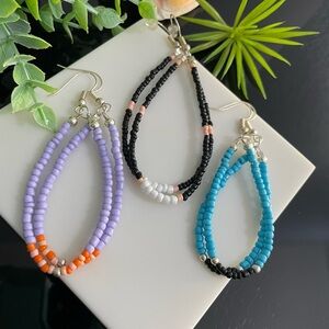 LOT of 3 Pairs Opaque Czech Glass Beads Turquoise Blue, Purple, Black Dangle Ear